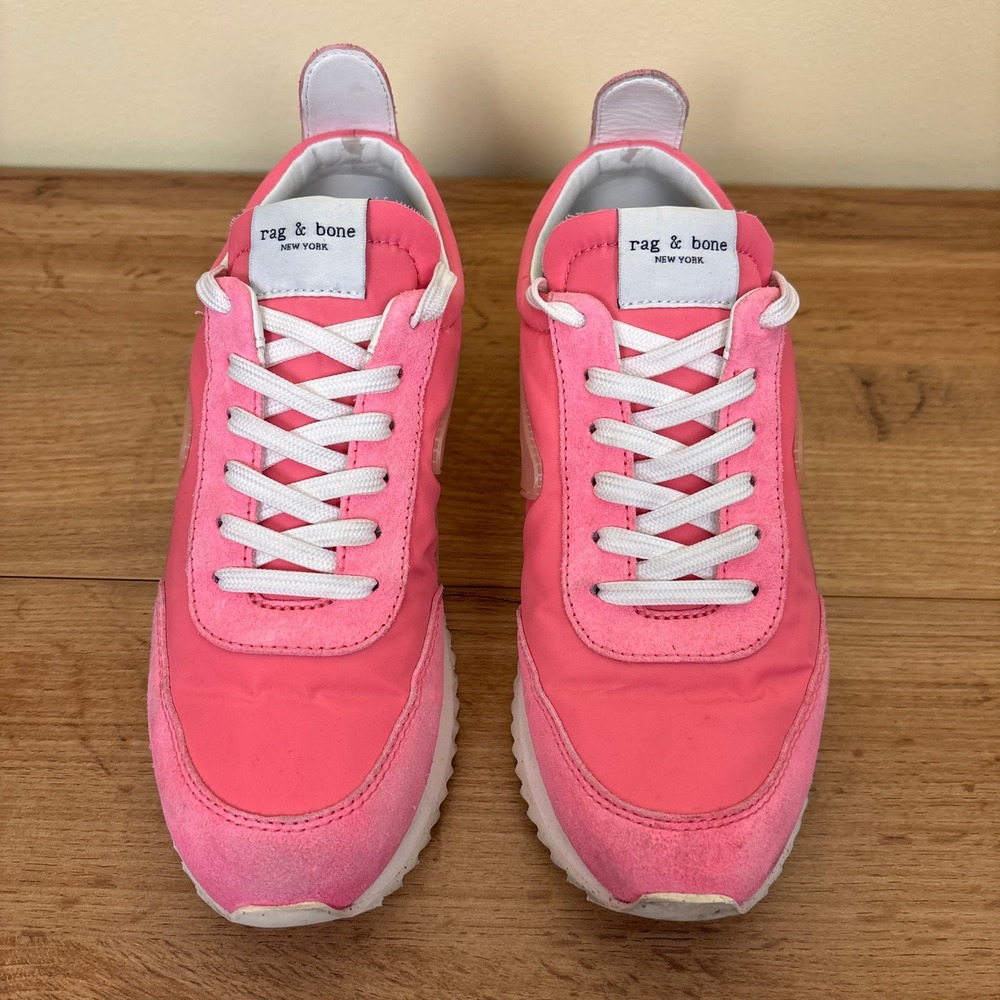 RAG & BONE Retro Runner Lace Up Low Top Sneaker Neon Pink Women Size 38.5 Sporty - Picture 4 of 12